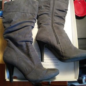 Grey Suede Scrunch Boots